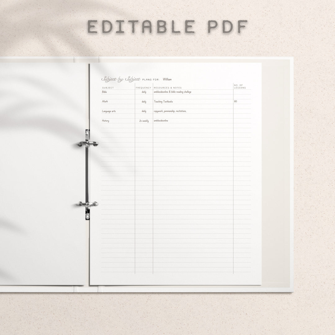 Subject by Subject - printable