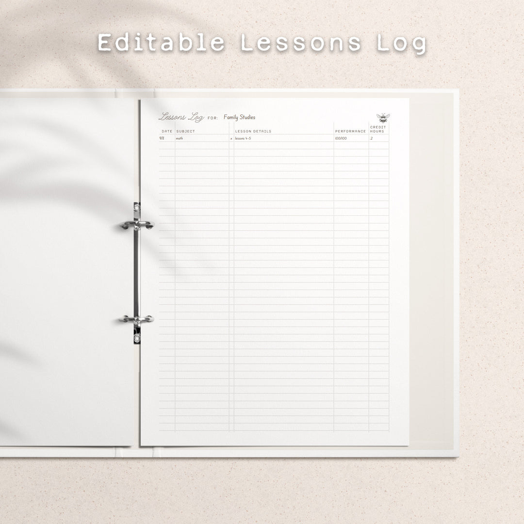 Lessons Log Editable PDF