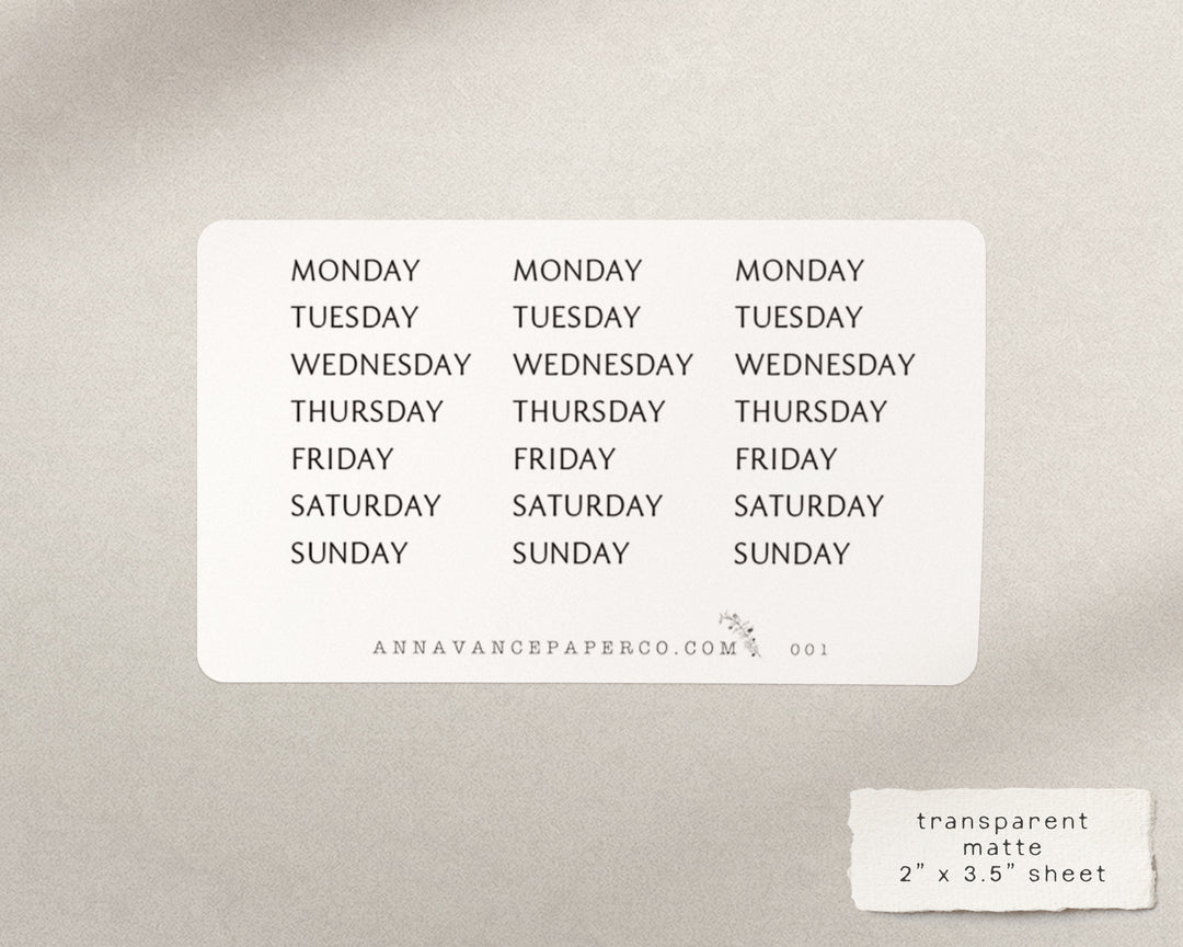 Monday to Sunday | Minimal