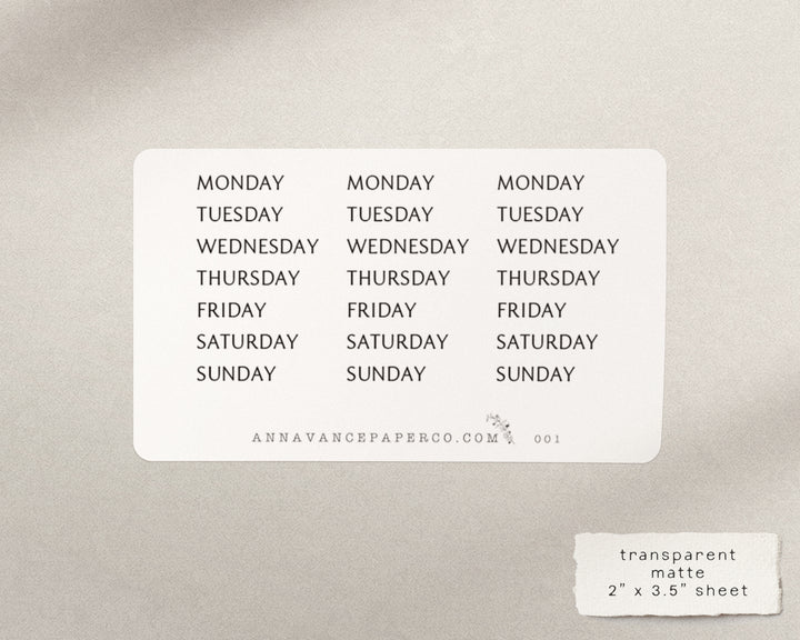 Monday to Sunday | Minimal